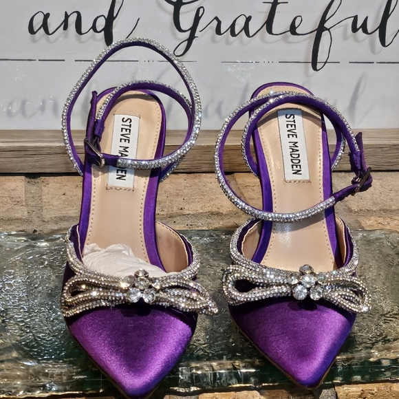 Steve Madden Viable Purple Satin with Rhinestone Bow Wmns Sz 7 - Picture 2 of 12